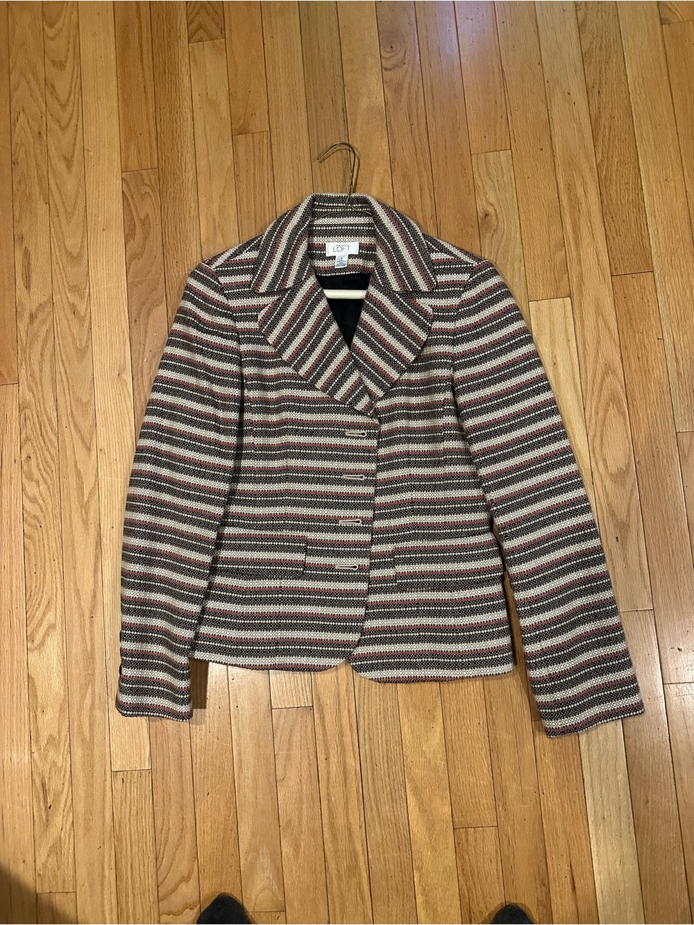Ann Taylor Loft Striped Knit Blazer in Brown, Cream and Black
